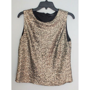 Tahari Gold Sequined Sleeveless Top Size M